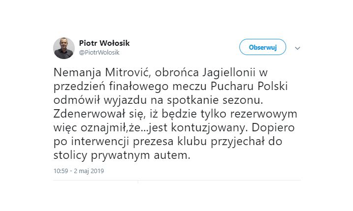 Piłkarz Jagiellonii NIE CHCIAŁ pojechać na finał PP, bo...